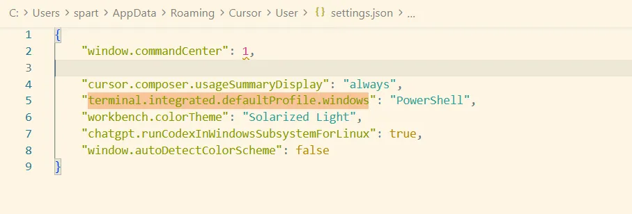 Cursor User settings JSON